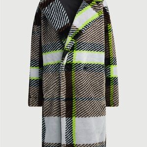 Adidas x Ivy Park Long Plaid Faux Fur Coat Jacket